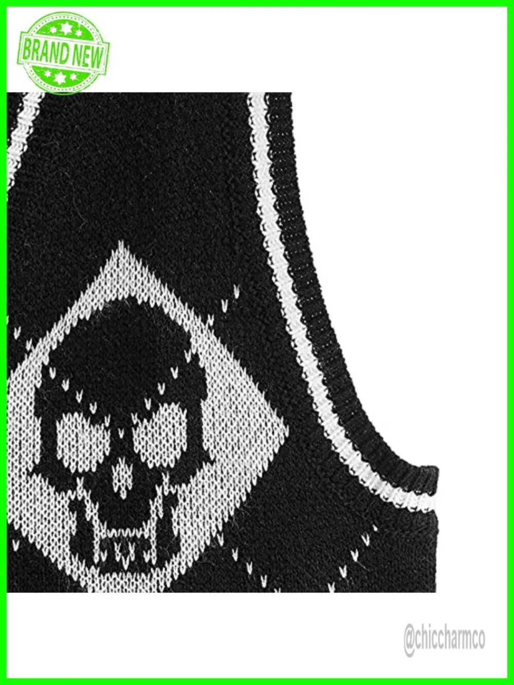 Sleeveless Skull Knit Sweater Vest V Neck Crop Pullover